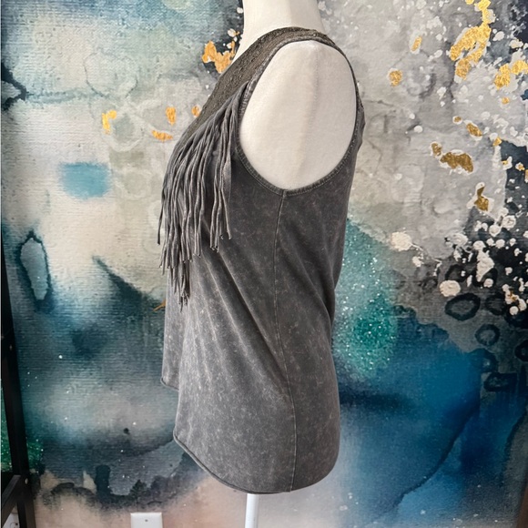 BKE | Mineral Wash Fringe Tank Top - Picture 3 of 8